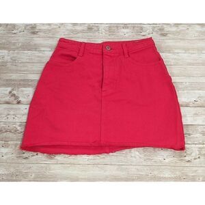 J. Galt Shanghai Womens Size 5 Red Cotton Pockets Raw Hem Mini Jean Denim Skirt